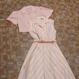 Vintage Pink Striped Sleeveless Dress Matching Jacket, Belt Berkley Size 9/10